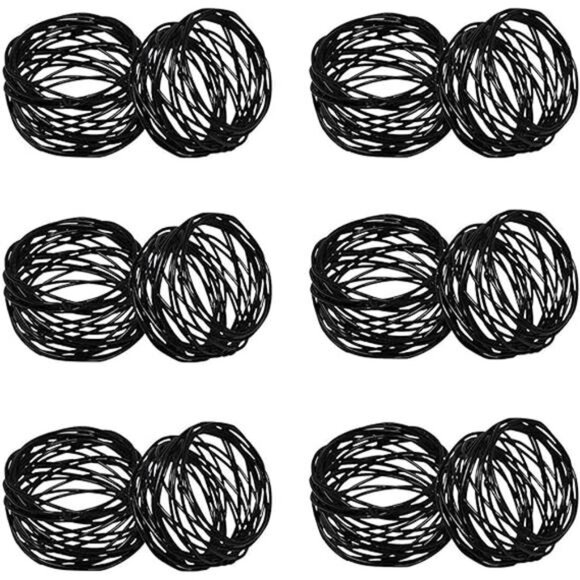 Kaizen Casa Handmade Decorations Black Napkin Rings Set of 12 Metal Mesh - Picture 5 of 5